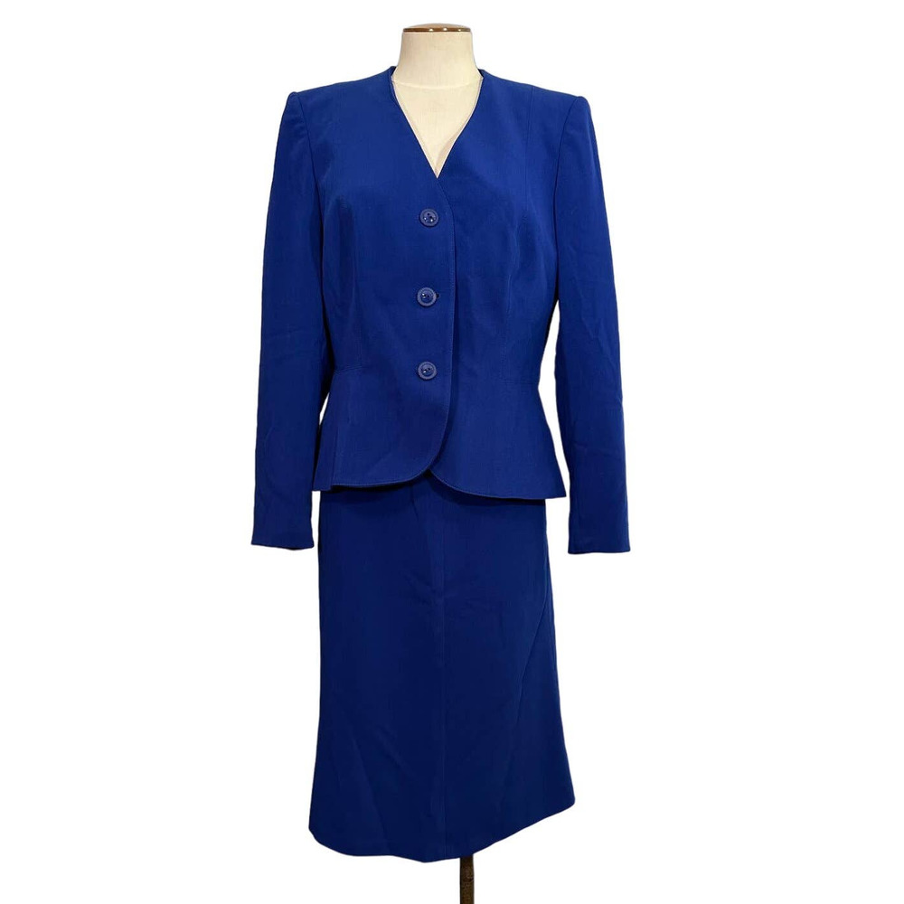 Vintage John Meyer 2-Piece Royal Blue Suit Women's Size 10 Jacket & Skirt EUC
